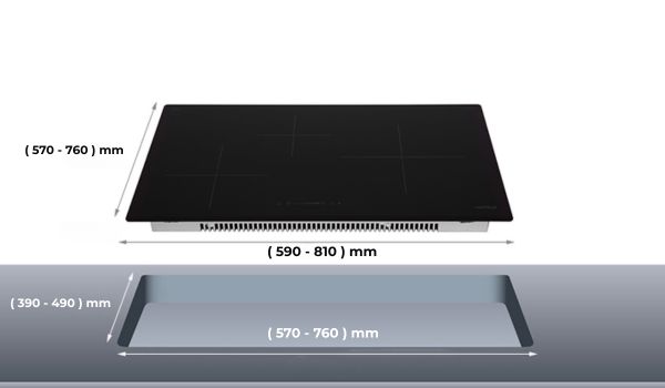 Kích thước bếp từ Canzy 3 Kích thước bếp từ Canzy 3 vùng nấu