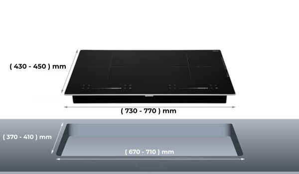 Kích thước bếp từ Canzy 2 Kích thước bếp từ đôi Canzy
